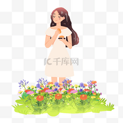 中秋节女孩吃月饼花草素材