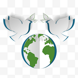 绿色抽象地球图片_international day of peace两只抽象白鸽