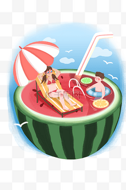 夏季果汁手绘图片_人物夏日手绘插画