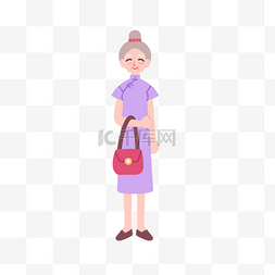 时髦紫色旗袍老年女性