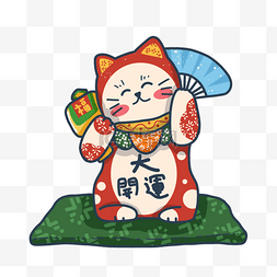卡通坐垫图片_财运锣鼓红色日本卡通招财猫