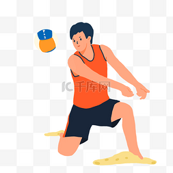 健身图片_海边打沙滩排球男孩