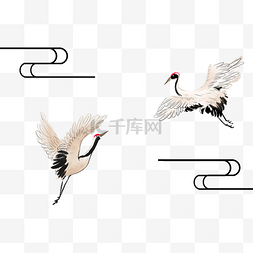 鸟类卡通图片_手绘中国风水墨仙鹤PNG