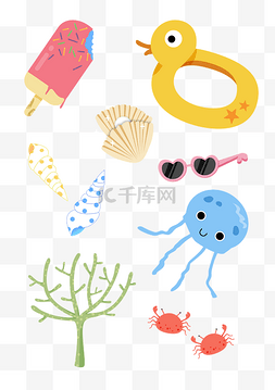 度假圈图片_海边海洋生物套图夏天