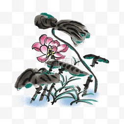 中国风水墨荷花插画