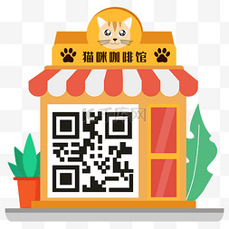 猫咪馆二维码边框矢量图