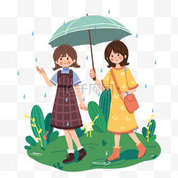 打伞图片_24节气谷雨套图一起打伞姐妹郊游
