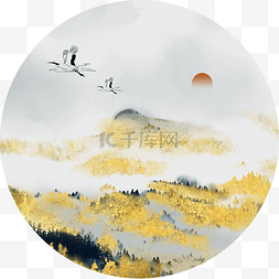 新中式山水水墨烫金装饰画