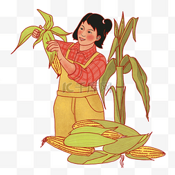 五一劳动节掰玉米PNG免抠