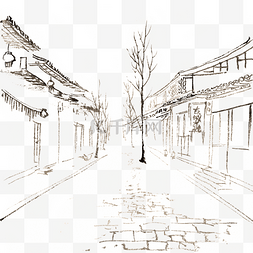 手绘街道图片_线描稿古城街道