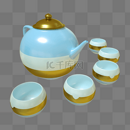 金色茶壶图片_茶具C4D金色蓝色