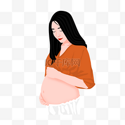 大肚子卡通图片_手绘卡通长发孕妇