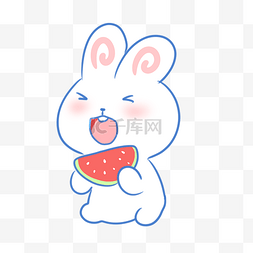 可爱卡通吃西瓜的兔子