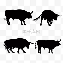 手绘中国牛年公牛剪影