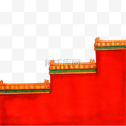 中国建筑插画图片_彩色手绘故宫红墙装饰画