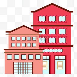 扁平粉色楼房建筑