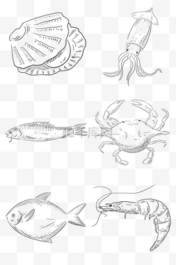 海鲜部队火锅图片_线描食物海鲜大闸蟹螃蟹鱿鱼虾扇