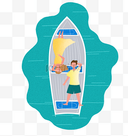 小船扁平图片_俯视浪漫情侣躺在小船上