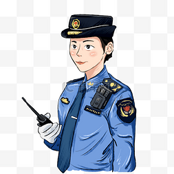 手绘卡通女警察城管