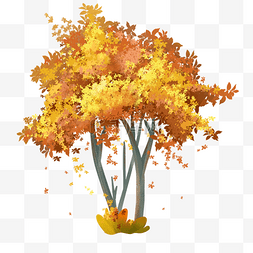 手绘水彩黄色秋天树