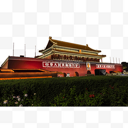 北京颐和园白塔图片_天安门灯光和花坛