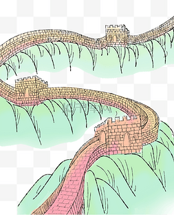 水墨长城图片_水墨长城国画春天写实中国