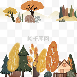 植物树木装饰边框图片_装饰黄色秋天树林森林植物边框PNG