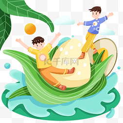 海上龙舟图片_端午节中国风可爱卡通手绘人物素