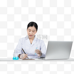 真人cs元素图片_在办公桌上研发疫苗做记录的女医