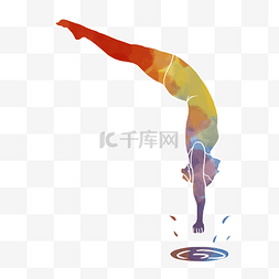 跳水素材图片_水彩运动跳水运动员