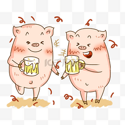 喝啤酒庆祝的猪猪PNG