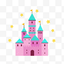 矢量卡通粉色城堡插画元素