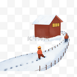 雪雪房子图片_积雪房子小路