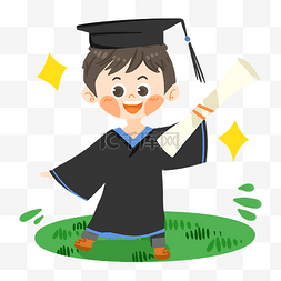 证书毕业证书图片_毕业季卡通男孩拿毕业证书PNG素材