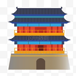 中国古建筑插画图片_彩色中国风古建筑插画