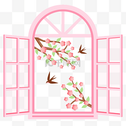 春暖花开粉色图片_季节窗内景园林构图画中画节气