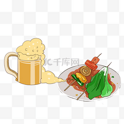 啤酒烧烤卡通图片_烧烤烤串卡通插画