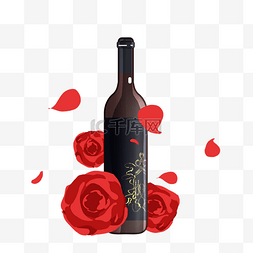 红酒原装进口图片_红色的玫瑰花红酒插画