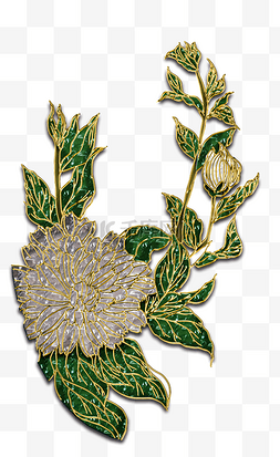 欧式复古装饰画图片_欧式晶瓷画白描植物花卉绿白多彩