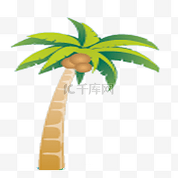 小清新矢量插画图片_手绘卡通挂着椰子的椰子树免扣元