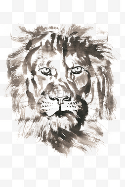 狮子的头部水墨画PNG免抠素材
