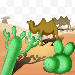 卡通沙漠图片_卡通沙漠骆驼仙人掌