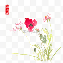 淡雅水墨中国风图片_中国风红色的花朵