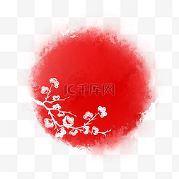 中国风红素材图片_冬梅章圆形左侧梅枝异形章中国风