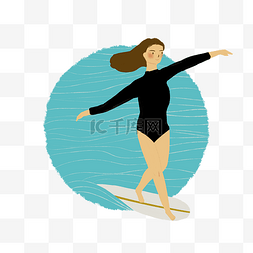 夏日沙滩海边冲浪女孩冲浪板PNG图