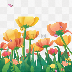 春天花和蝴蝶图片_春天的水彩花朵和蝴蝶免抠图