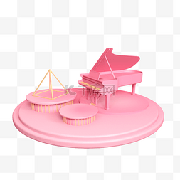 钢琴背景图片_创意C4D粉色舞台钢琴背景