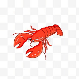 龙虾美食卡通图片_卡通手绘简约扁平化红色大龙虾美