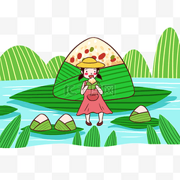 河流logo图片_端午节绿色卡通元素吃粽子