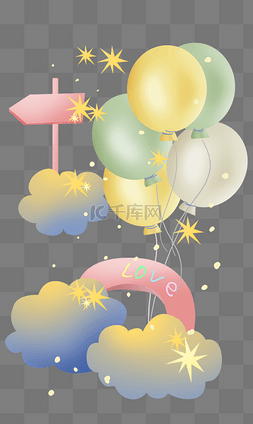 彩色云层图片_云朵和彩色气球